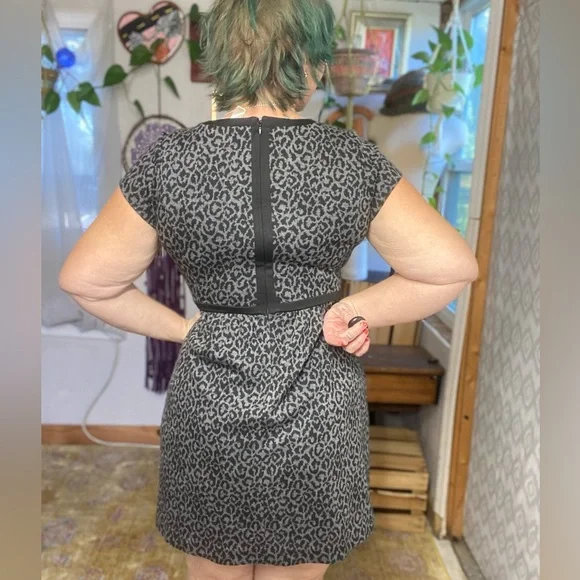 Loft Black & Gray Leopard Print Fit & Flare Dress Size 0 XSmall - Picture 5 of 17